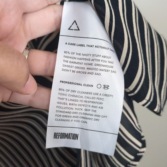 REFORMATION Black Striped Violet Blouse Sheer Viscose Button Front Womens Medium - Picture 5 of 5